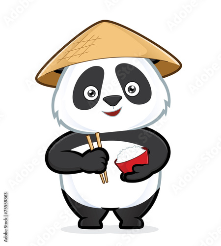 Panda holding a bowl of rice and chopsticks