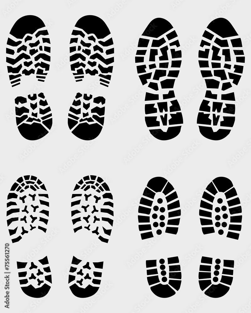 Black prints of various shoes, vector Illustration Black prints of various shoes, vector Illustration