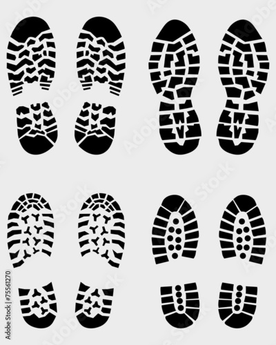 Black prints of various shoes, vector Illustration