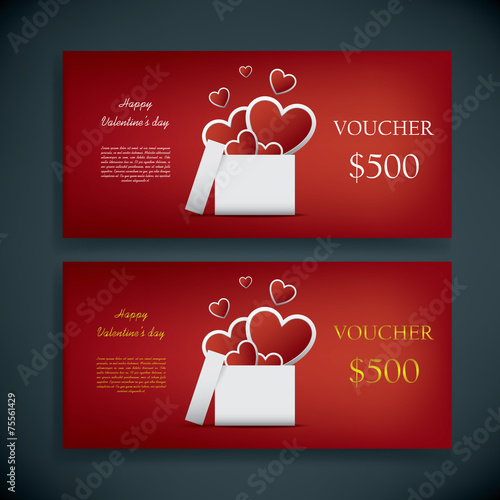 Valentine's day gift card voucher template with traditional