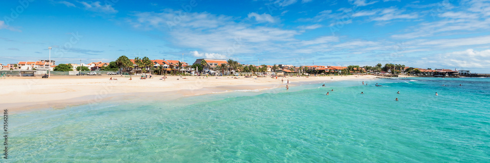 Fototapeta premium Panoramic view of Santa Maria beach in Sal Cape Verde - Cabo Ver