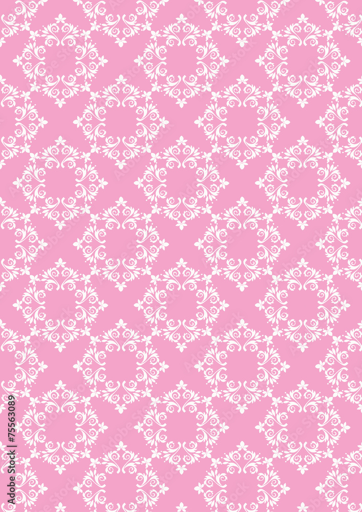Pink seamless background with white floral pattern Pink seamless background with white floral pattern
