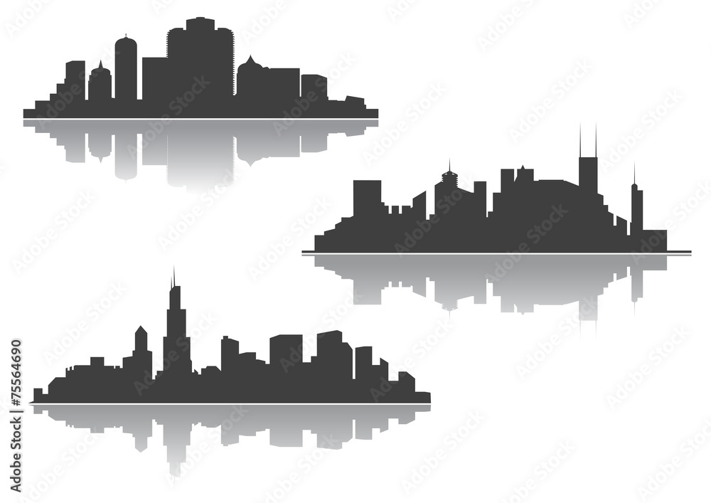 Silhouettes of downtown cityscape