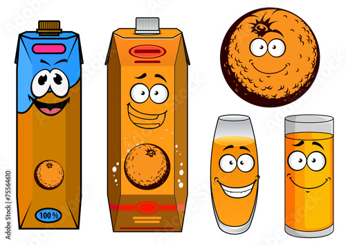 Orange juice and fruit cartoon characters