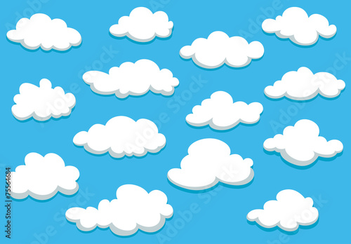 Cartoon clouds set on blue sky background