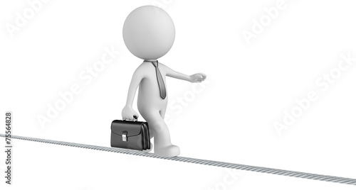 Foto Challenges and Risks.The Dude walking on a wire. Isolated.