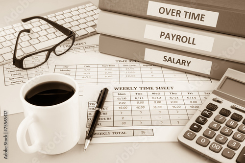 Payroll time sheet for human resources, sepia tone
