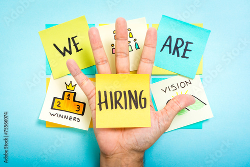 We are hiring. Business concept. Sketch notes, blue background.