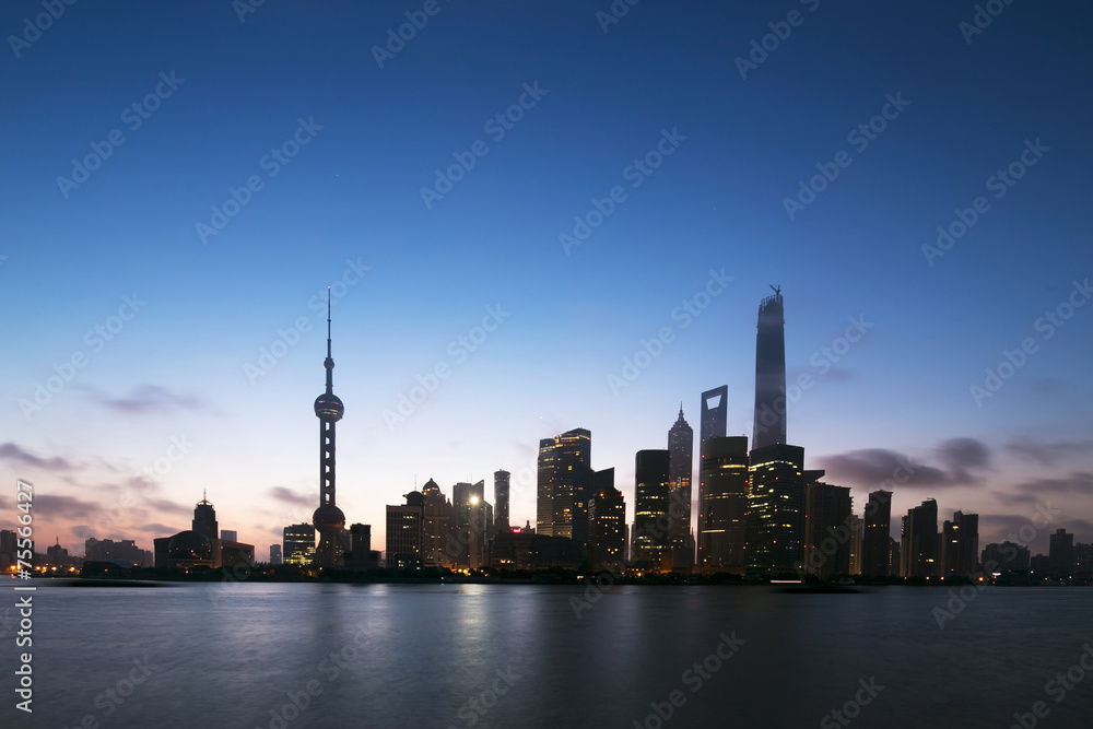 skyline and landscape of modern city,shanghai.View from riverban