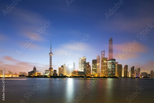 skyline and landscape of modern city shanghai.View from riverban