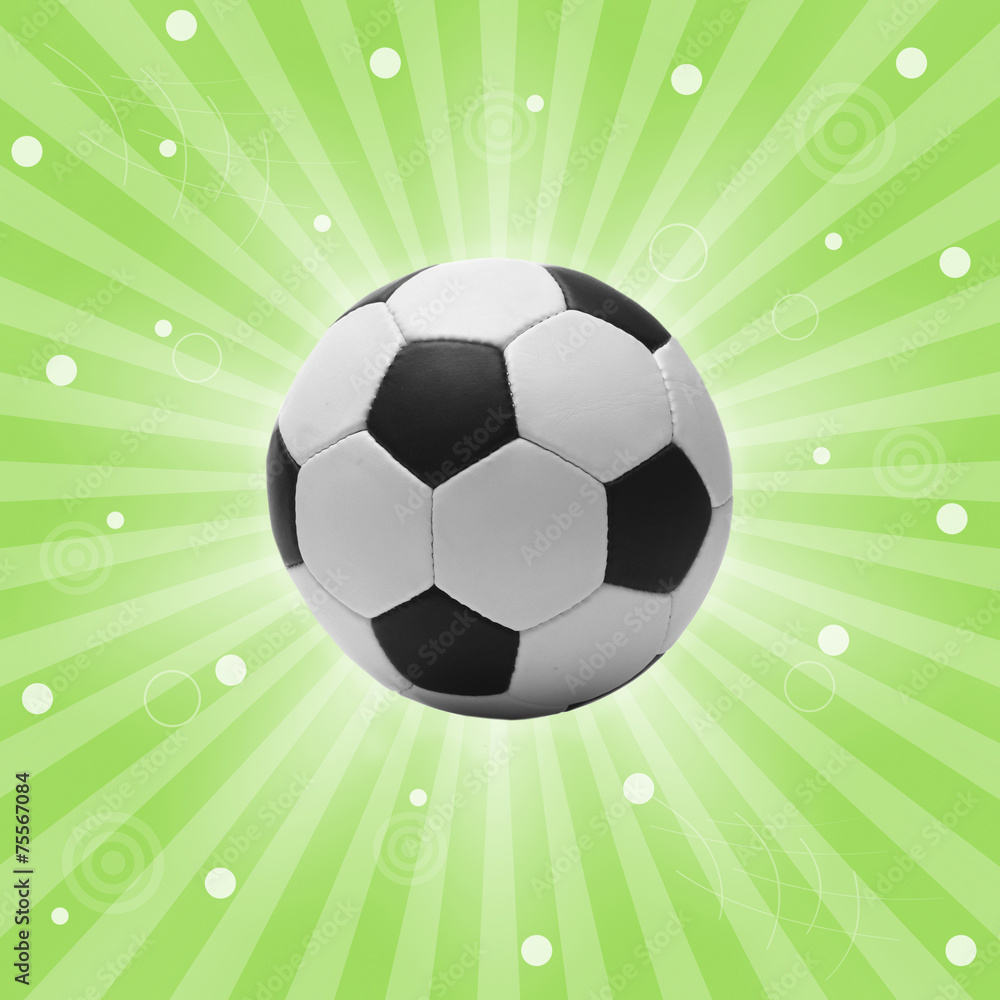 Fototapeta premium Football ball on bright green background, sports poster