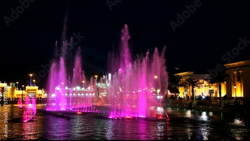 Fountain at the Dubai Global Village at night