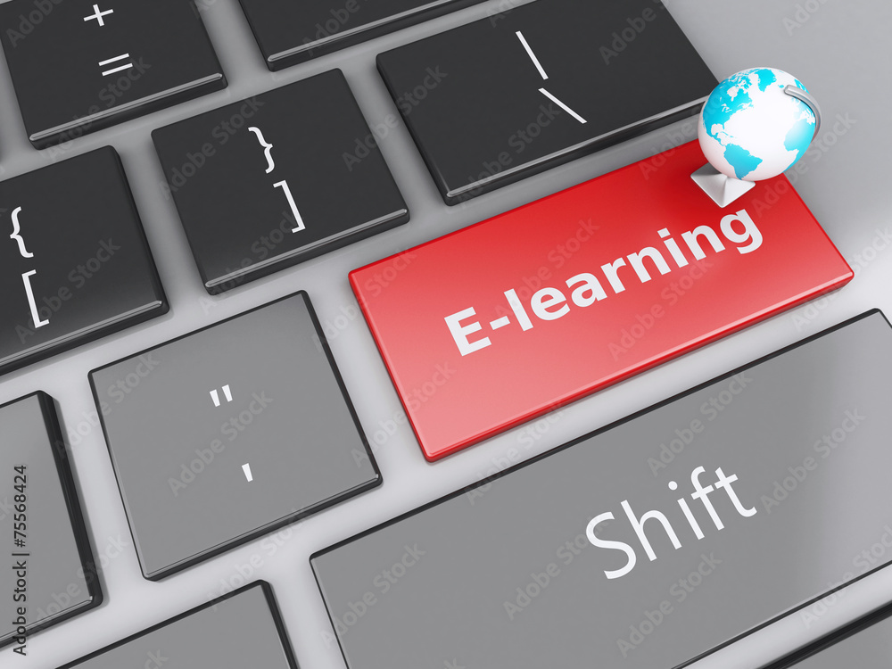 Fototapeta premium 3d Earth icon on computer keyboard. Education concept.