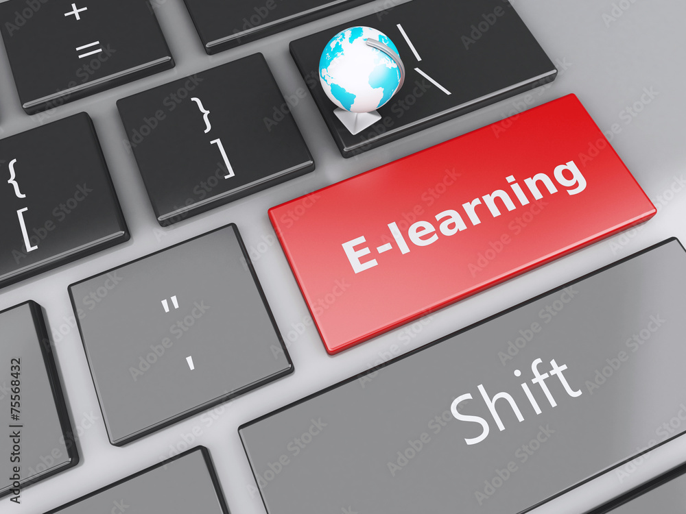 Fototapeta premium 3d Earth icon on computer keyboard. Education concept.