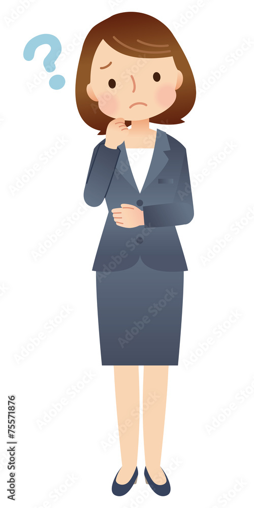 考えている女性　スーツ