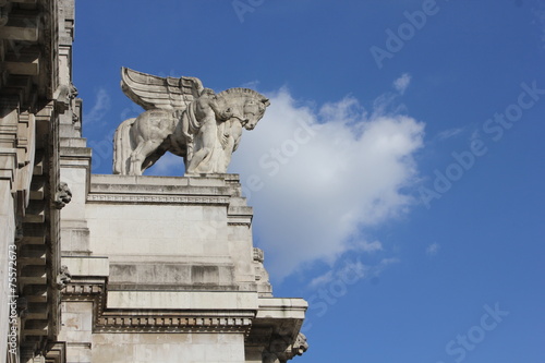 Winged horse statue on the top of Milan Central Station