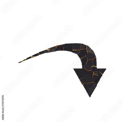 Black broken arrow pointer with reflection