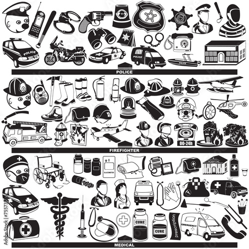 police firefighter medical profession icons