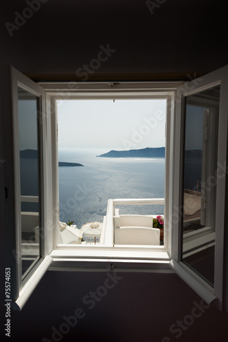 Window with caldera view in Santorini hotel
