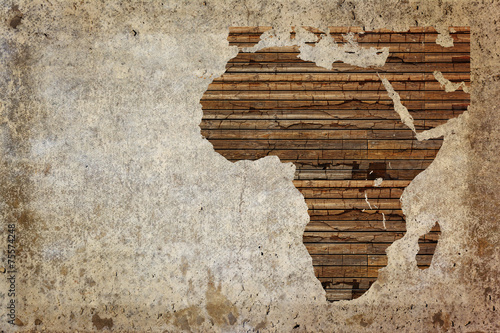 Grunge vintage wooden plank Africa map background.