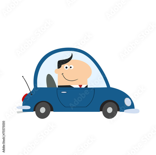 Smiling Manager Driving Car To Work In Modern Flat Design