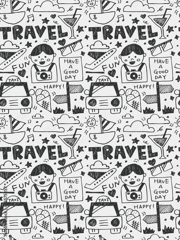 Travel elements doodles hand drawn line icon,eps10