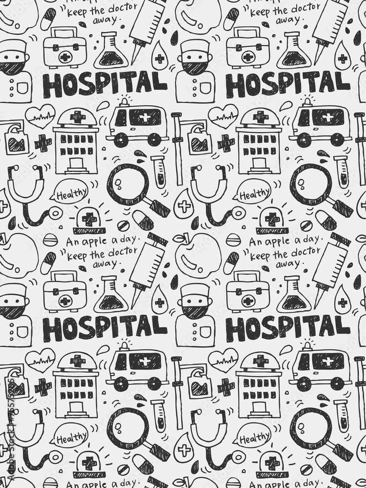 Fototapeta premium Hospital elements doodles hand drawn line icon,eps10