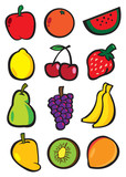 Cartoon Fruits Vector Icon Set