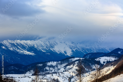 winter landscape in Piatra Craiului Mountains Romania © czamfir