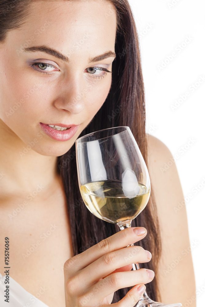 portrait of young woman with a glass of white wine portrait of young woman with a glass of white wine