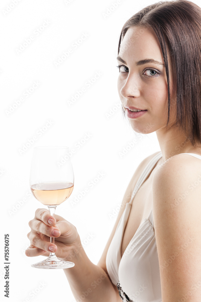 portrait of young woman with a glass of rose wine portrait of young woman with a glass of rose wine
