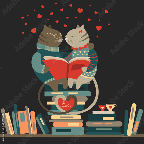 Cats in love reading a book photo