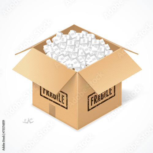 Opened cardboard box, isolated on white