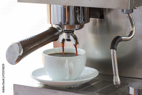 espresso in coffee bar; close-up