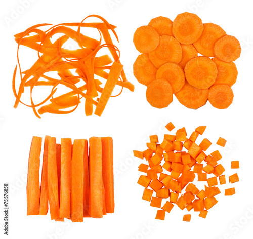 Photographie collection of slices of carrot isolated on white background
