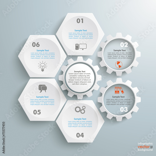 4 White Hexagons 3 Gears Cylce