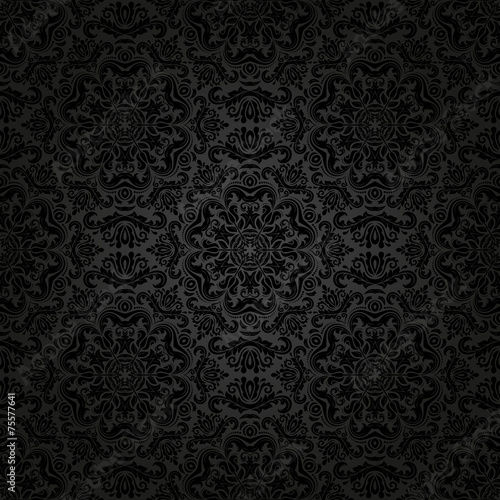 Damask Seamless Vector Pattern. Orient Dark Background
