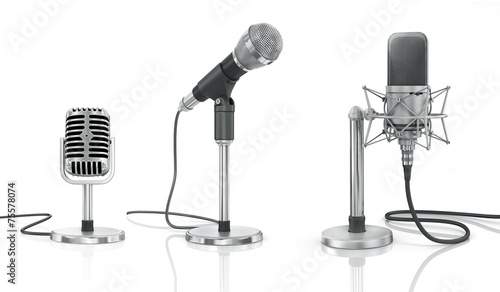 Fotografie Set of professional microphones on the white background.