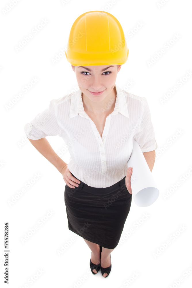 portrait of funny business woman architect in yellow builder hel portrait of funny business woman architect in yellow builder hel