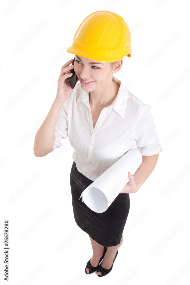 portrait of funny business woman architect in yellow builder hel portrait of funny business woman architect in yellow builder hel