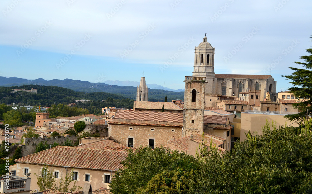View of the city of Girona with the Cathedral