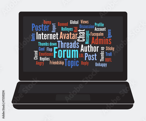 Forum word cloud on laptop screen
