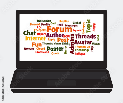 Forum word cloud on laptop screen