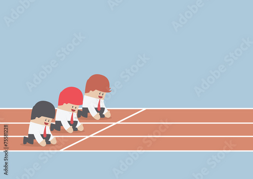 Businessman ready to run at start point, Business competition co