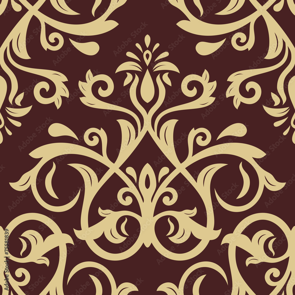 Damask Seamless Vector Pattern. Golden Background