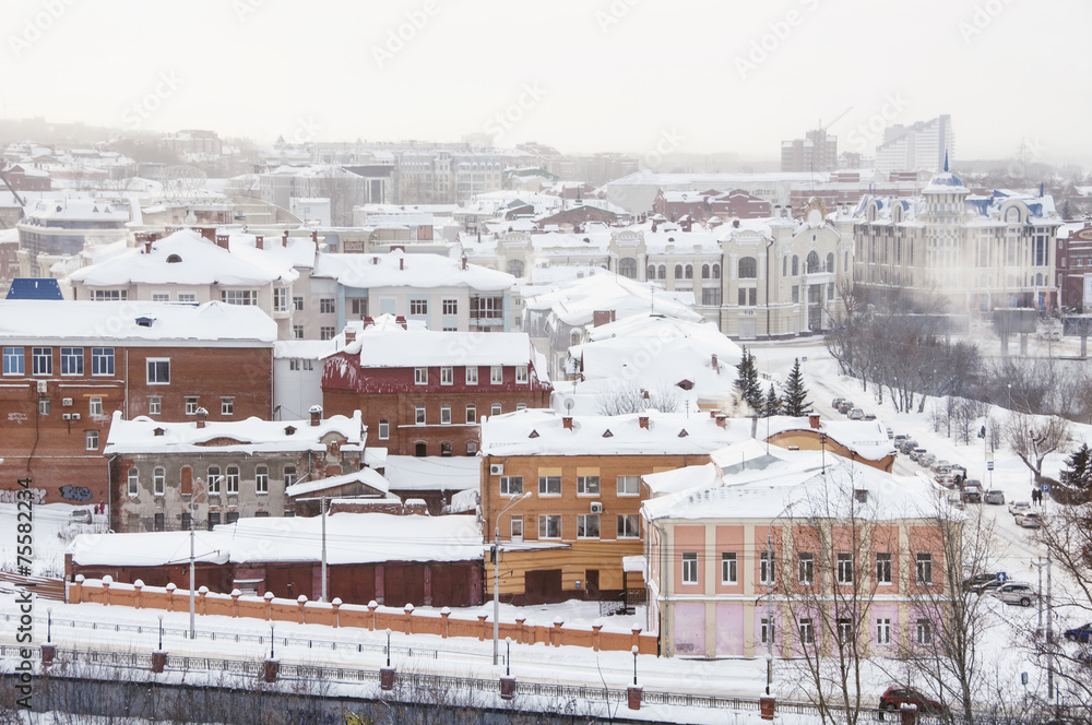 Fototapeta premium Tomsk, Russia. Aerial view of the old city in winter