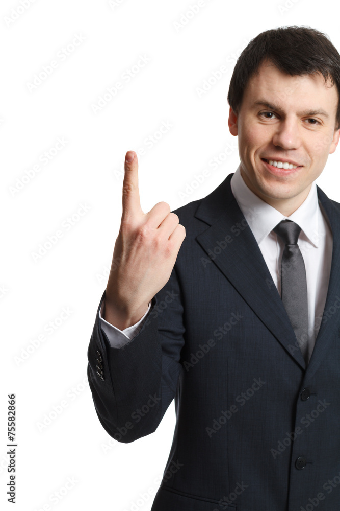 businessman isolated on white shows finger businessman isolated on white shows finger