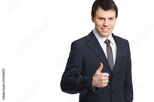 business man isolated shows thumb up