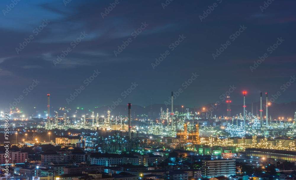 Oil refinery power station at twilight