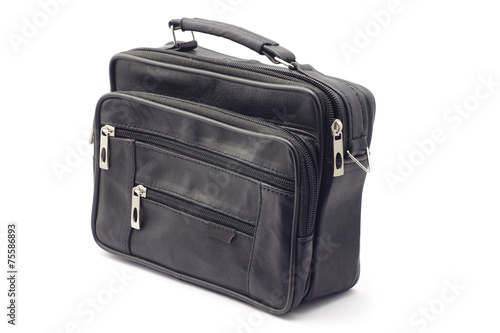 Black leather briefcase isolated on the white